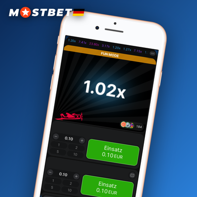 Mostbet Aviator App mit Crash-Spiel und Multiplikatorkurve auf dem Display